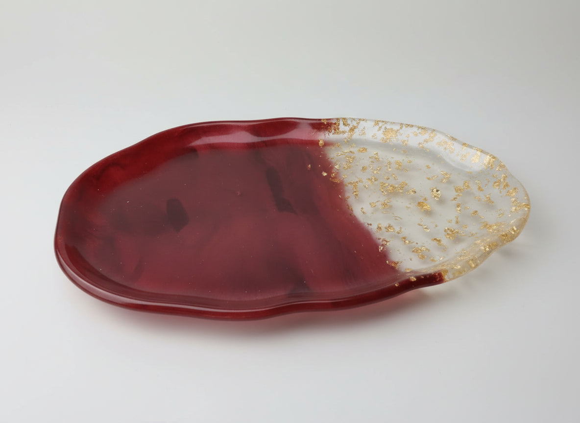Weinroter Tablett aus Epoxidharz mit Transparent-Gold 