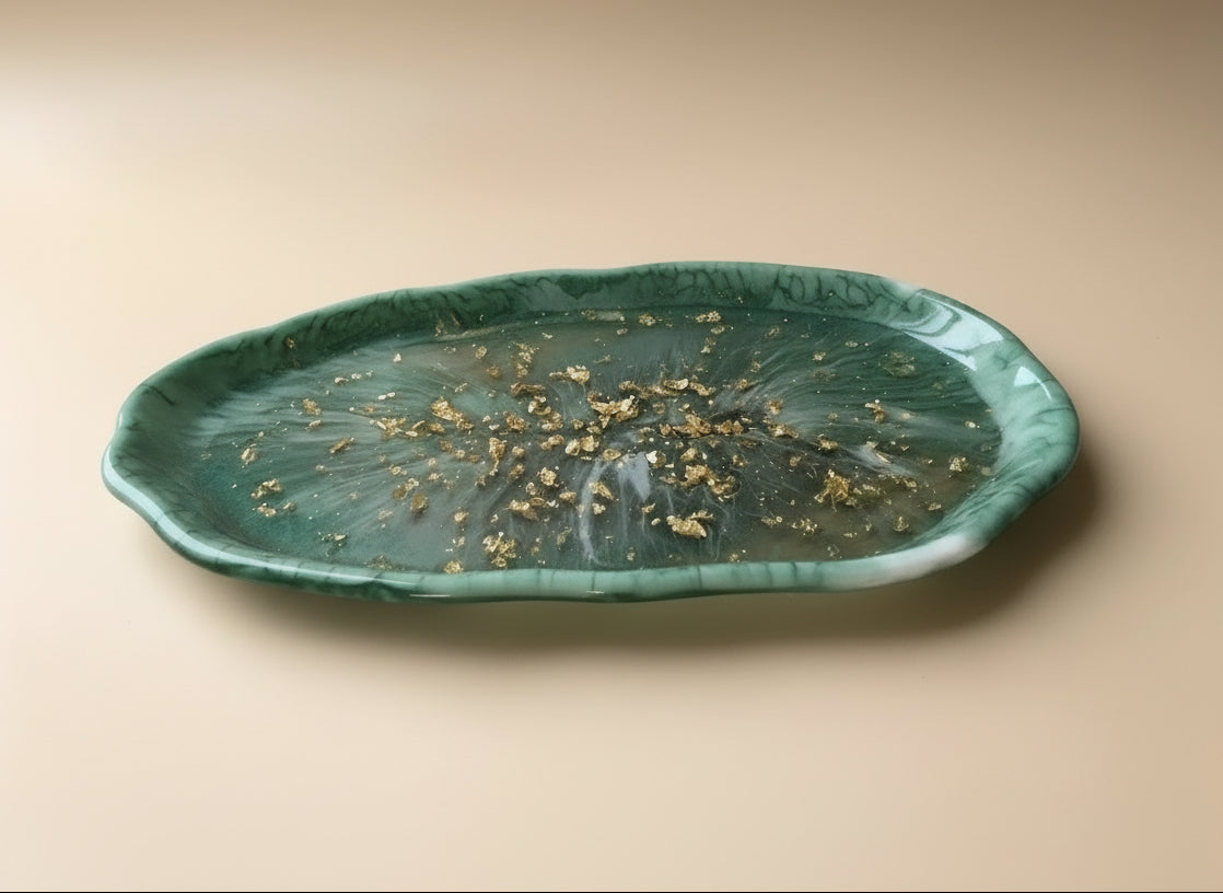 Elegantes Deko-Tablett Epoxidharz 28x16 cm | Gold-Details | 12 Designs